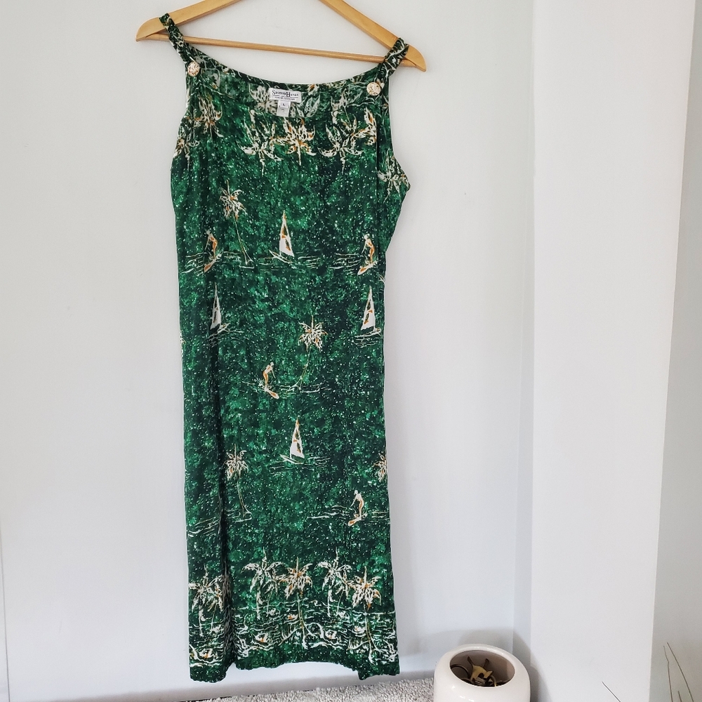 Vintage Green Tropical Print Sundress